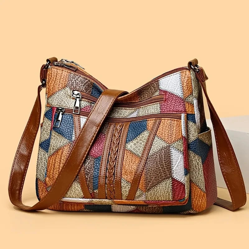 Pamela - Vegan Leather Patchwork Shoulder Bag - Amawinc