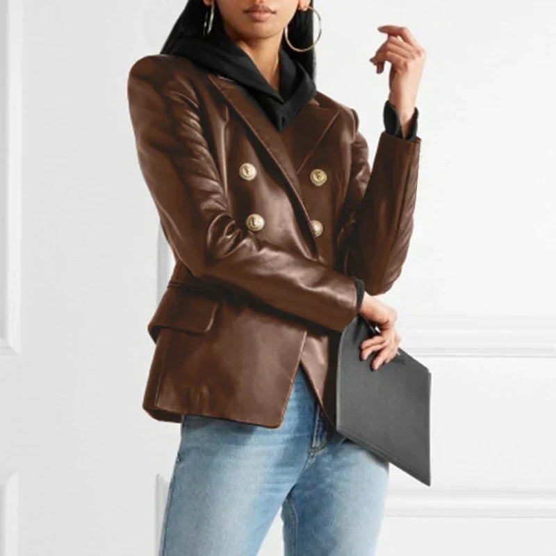 Avelena Lederblazer mit zweireihiger Knopfleiste