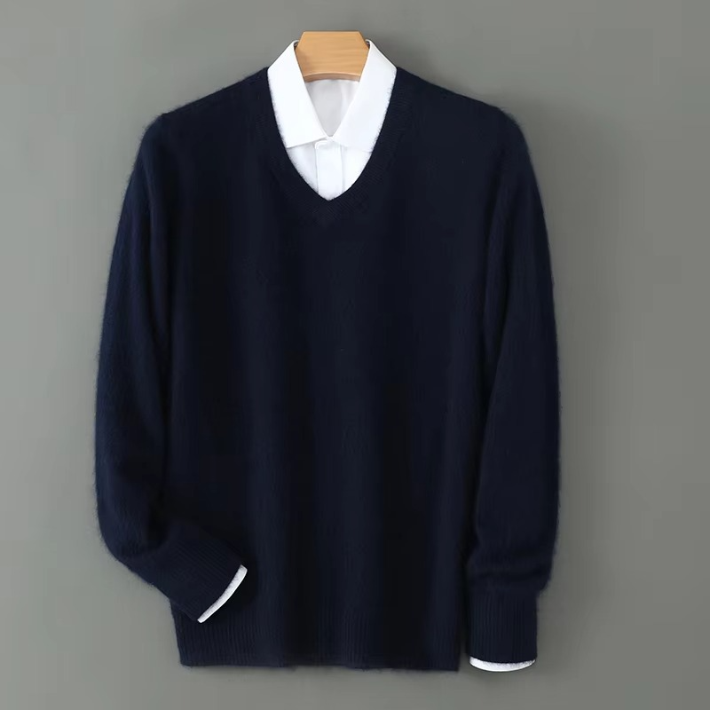 Amawinc Pull Homme Col V En Mélange Cachemire Chaud Coupe Décontractée Grandes Tailles Pour Hiver