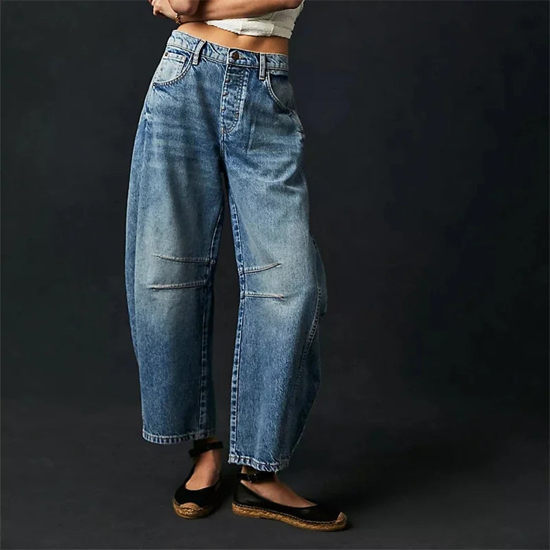 Amawinc Jeans Boho Baggy à Jambes Larges Denim Respirant et Élastique Confort Toute La Journée