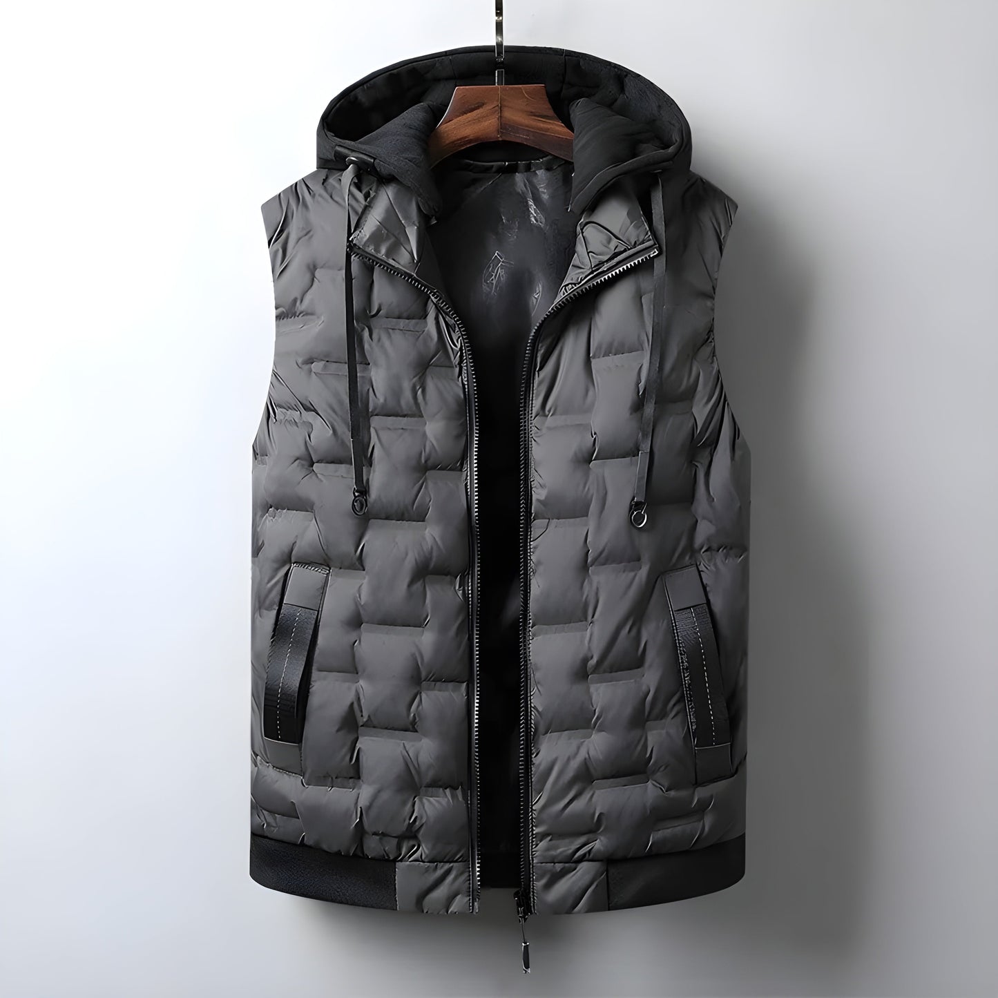 Gilet À Capuche Thermo Grid Isolation Thermique Core Matelassé Quadrillé Design Streetwear Moderne