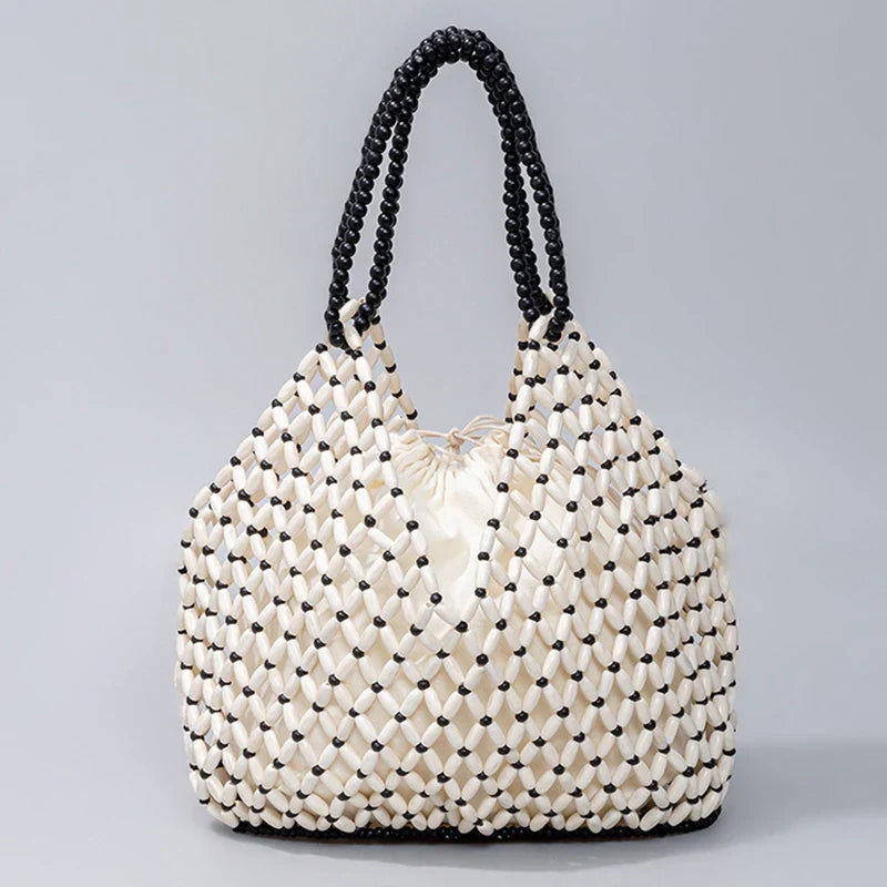 Sac Cabas Tissé Ava Amawinc Avec Perles Naturelles En Bois Design Fait Main Été Style Estival Confortable
