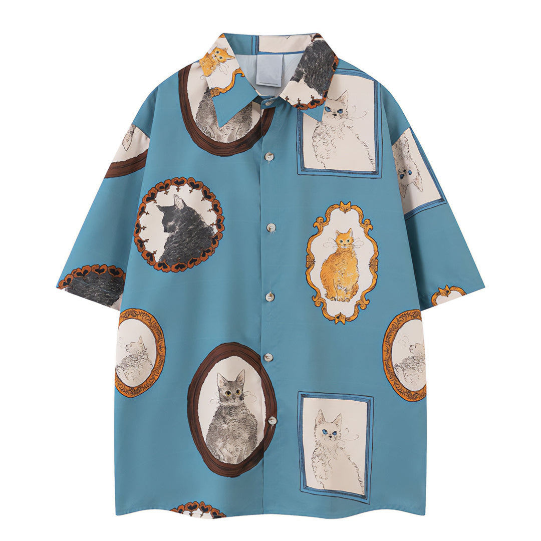 Chemise Galerie Du Chat Avec Portraits Encadrés De Chats Et Style Boutonné Classique