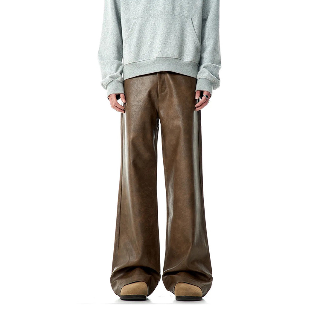 Pantalon Vegan en Cuir Végétal à Coupe Bootcut Couture Américaine avec Taille Midrise Zip