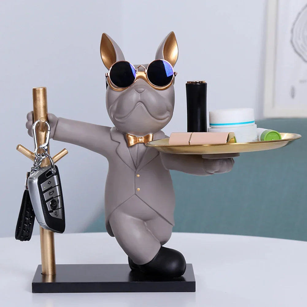 Plateau Sculpture Porte Clés Bouledogue Décoratif Rangement Entrée Pratique Et Élégant Style Moderne
