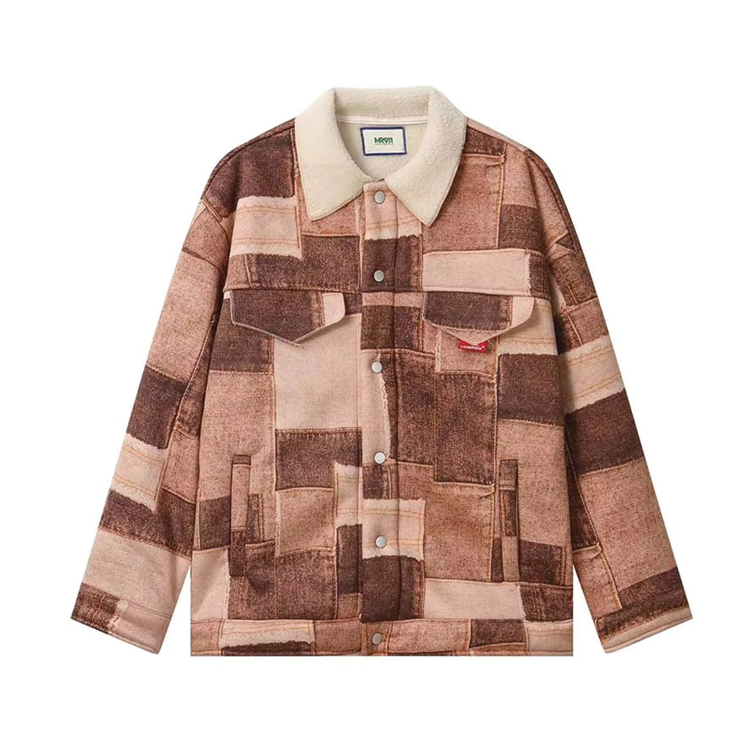 Veste Patchwork Vintage en Coton à Carreaux Col Chemise Coupe Décontractée Confortable