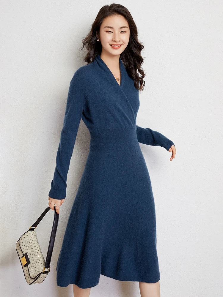Robe Portefeuille En Cachemire Ultra Doux Matilda Par Amawinc Pour Femme Élégante Et Confortable Avec Encolure V