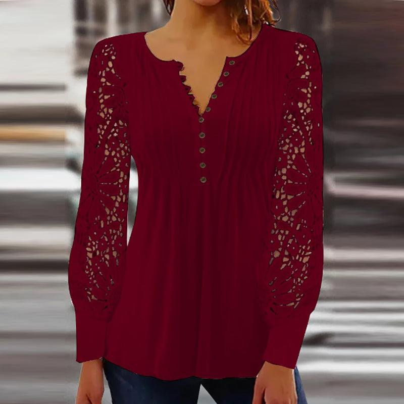 Blouse Ella En Dentelle À Manches Longues Amawinc Pour Décontracté Chic Et Superposition Avec Denim