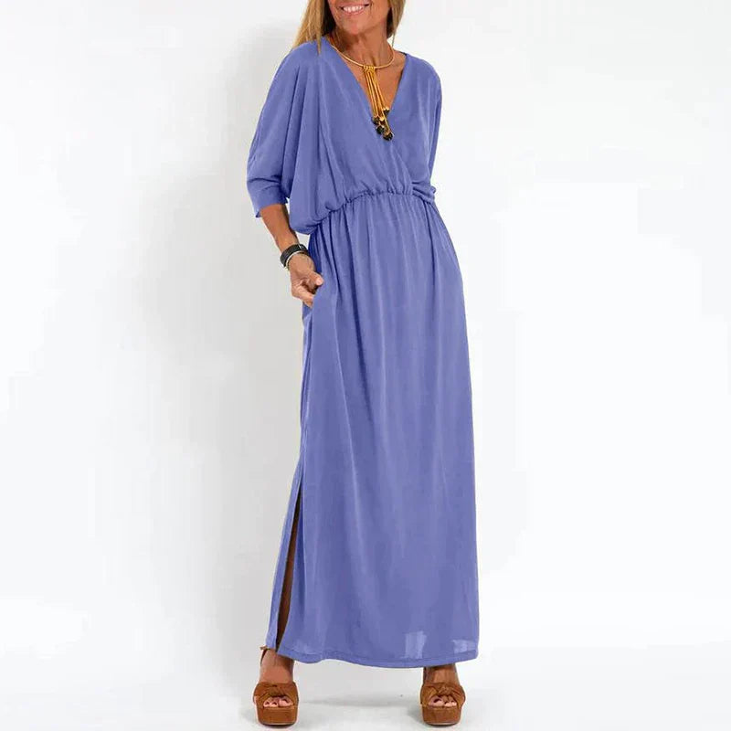 Langes Vintage-Kleid von Angelica mit hohem Taillenbund und Seitenschlitz