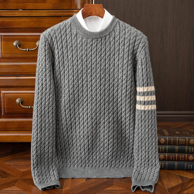 Amawinc Kingsford Pull En Cachemire 100 Pour Cent Pour Homme Tricoté À La Main Texture À Côtes Pour Superposition
