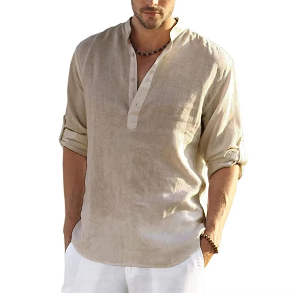 Chemise Décontractée Pour Homme En Coton Lin Manches Longues Légère Respirante Amawinc