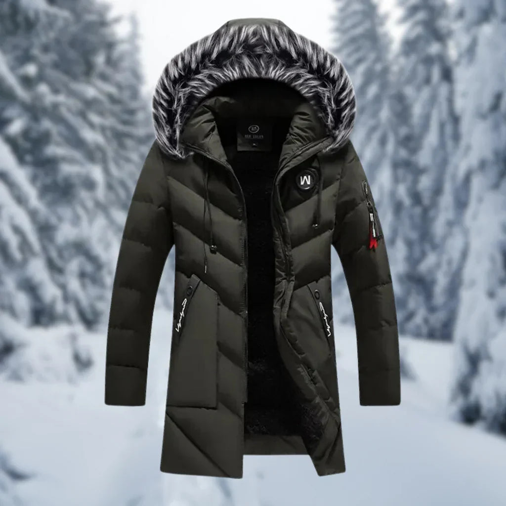 Veste Matelassée Homme Coupe Oversize Capuche en Fausse Fourrure Poches Zippées Poignets Côtelés