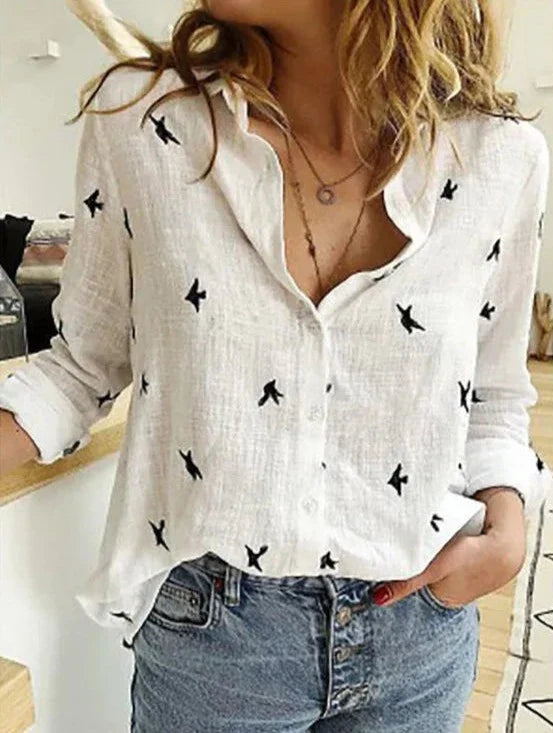 Baumwoll-Leinen Langarmshirt Maelyn: elegant und lässig für Damen