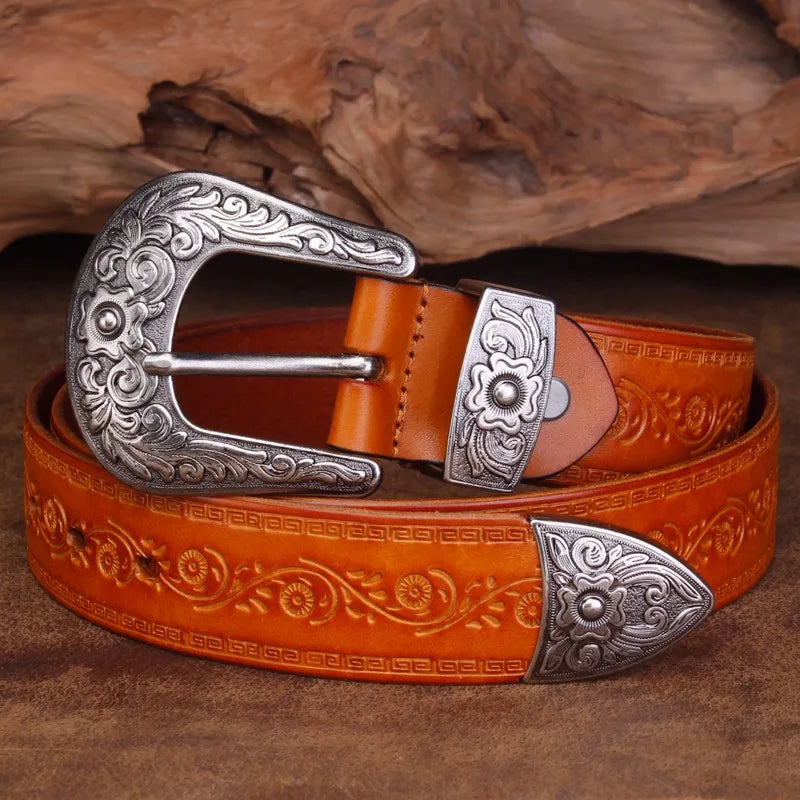 Ceinture Western Avec Boucle En Acier Et Cuir Véritable Pour Un Style Robuste Et Durable