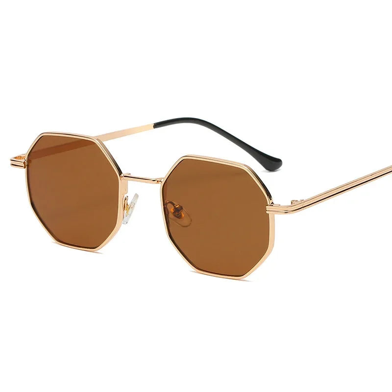 Lunettes Amari Vintage Octogonales UV400 Métal Alliage Unisexe Pont Unique Plaqué Or Style Rétro Moderne