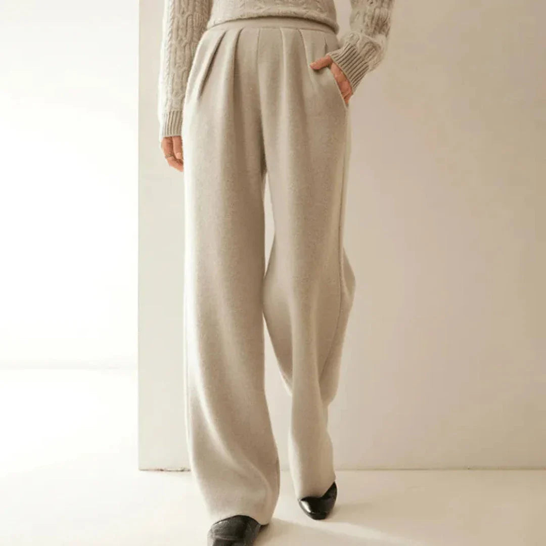 Sabina Pantalon en Cachemire à Jambe Large Taille Haute pour Femme Confort Premium Élégant