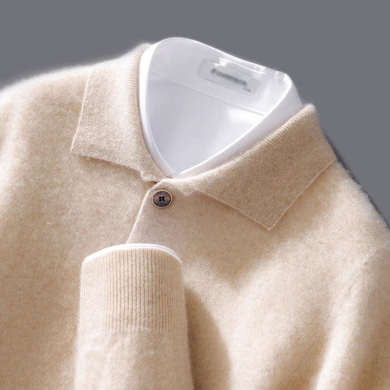 Nordisk Flair Pull Homme Tricot Mélange Laine Col Polo Bouton Détail Coupe Décontractée