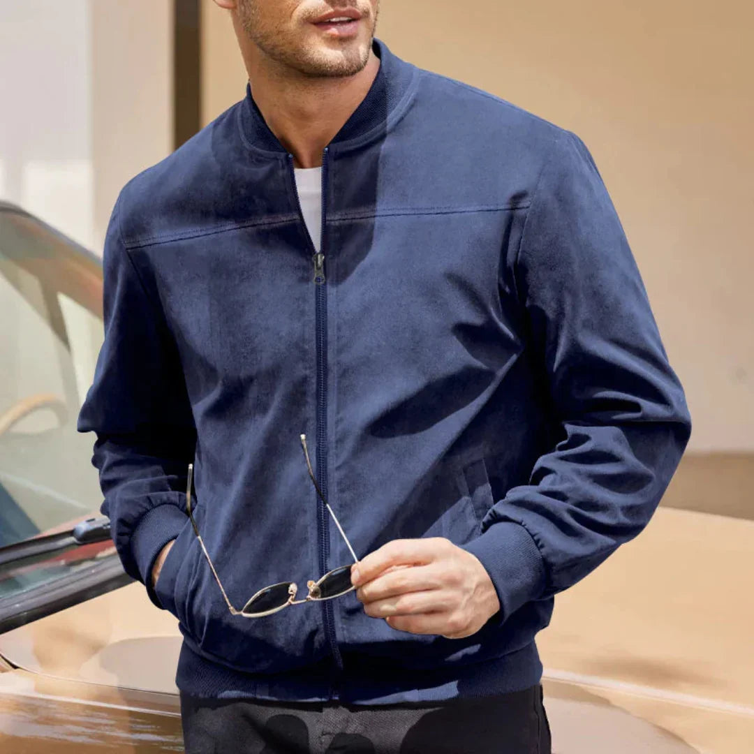 Veste Bomber Homme Marron Daim Synthétique Avec Zip Avant Léger Luxueuse Vêtement Extérieur Pour Toutes Saisons