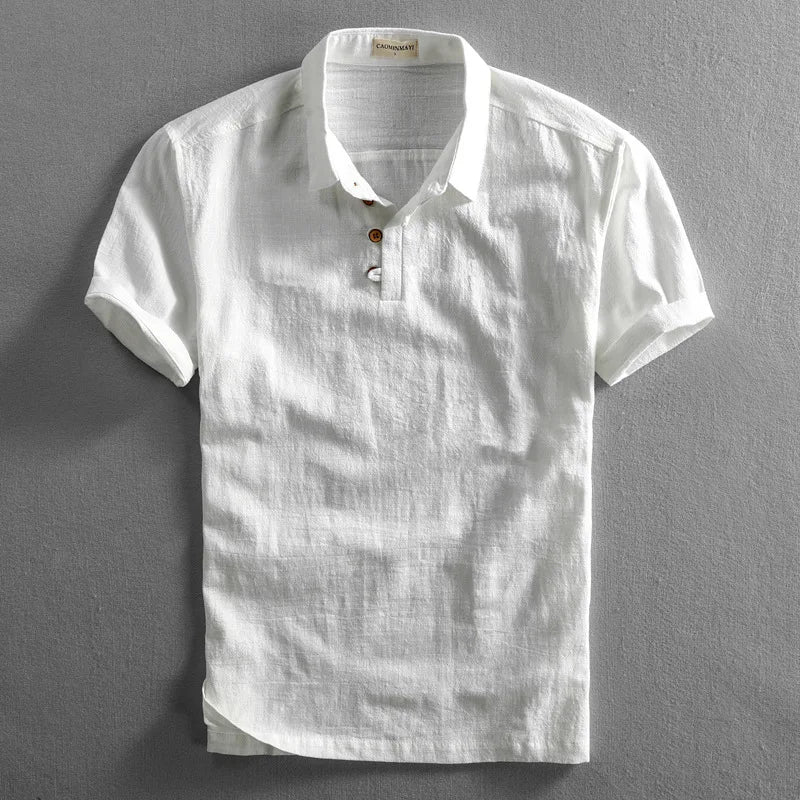 Polo Torino en Lin Lin-Coton pour Homme Léger et Respirant Col Polo Classique Amawinc