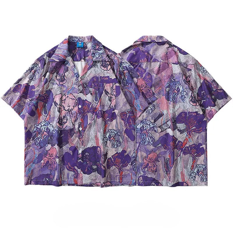 Chemisier Izumi Imprimé Abstrait Floral Violet Rose Oversize Légère Et Respirante