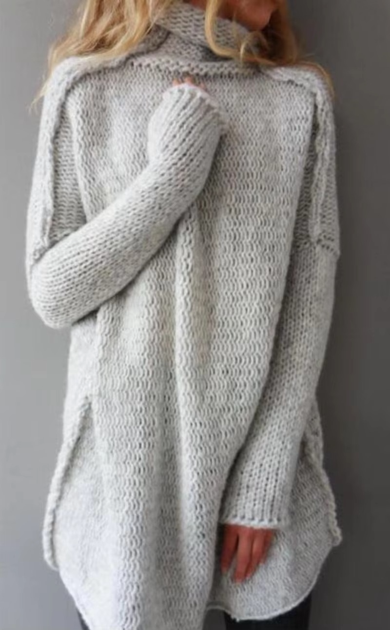 Pull En Polaire Gris À Col Montant Pour Femmes À Manches Longues Idéal Pour Automne Et Hiver Confortable
