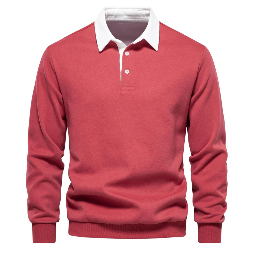 Pull Polo En Coton Camden Amawinc Bleu Marine Avec Col Blanc Pour Homme Classique