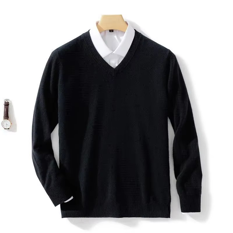 Pull En Mélange De Laine À Encolure V Pour Homme Chaud En Maille Pour L Hiver Coupe Décontractée Jusqu À 5XL Amawinc