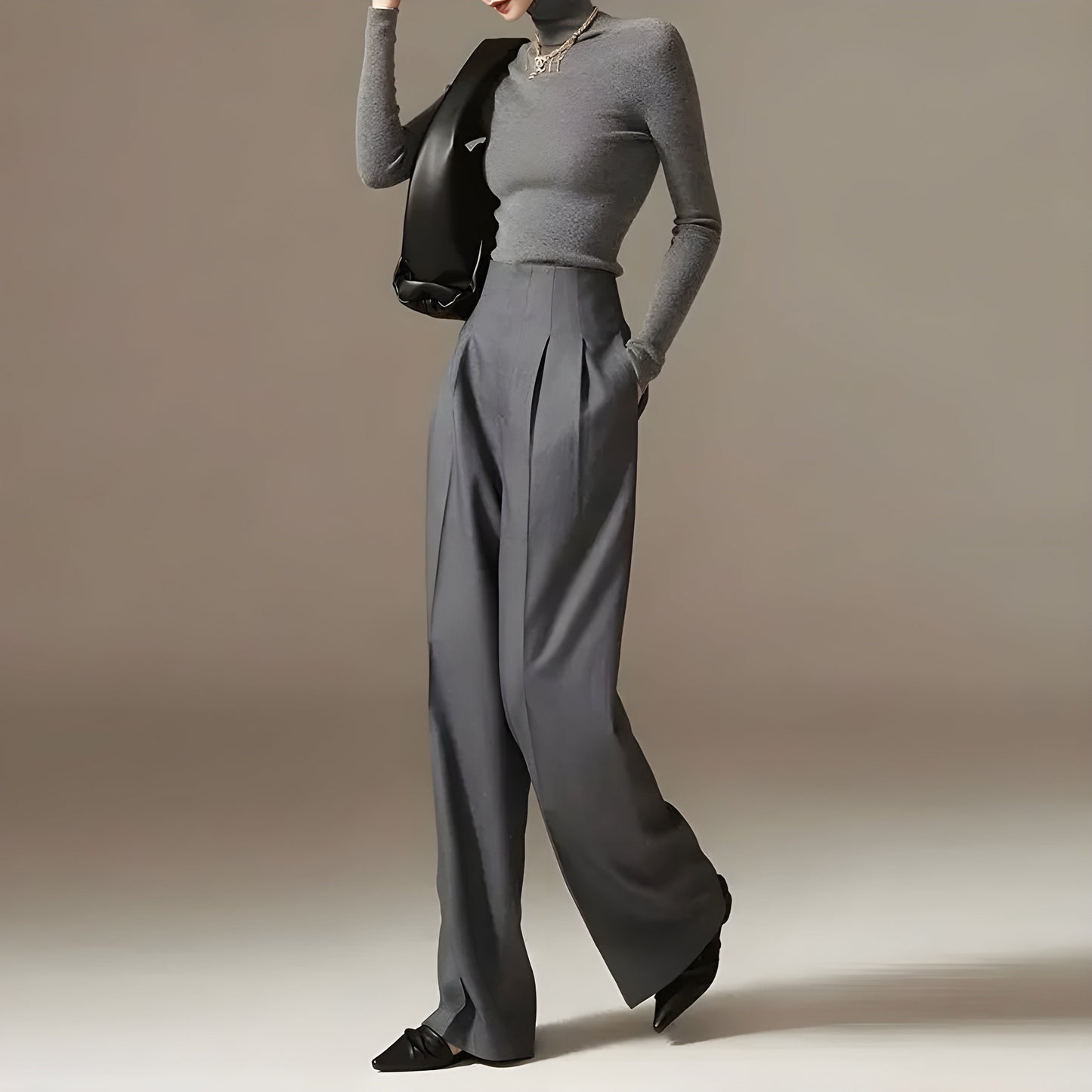 Pantalon Palazzo Plissé Avec Ceinture Haute Et Poches Ample Pour Bureau Et Week End Amawinc