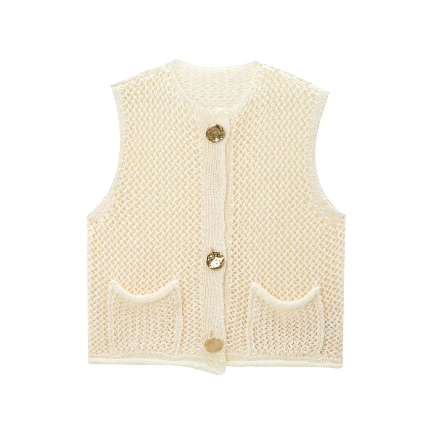 Gilet En Maille Texturé Respirant Facile À Superposer Avec Boutons Oversize Et Poches Profondes