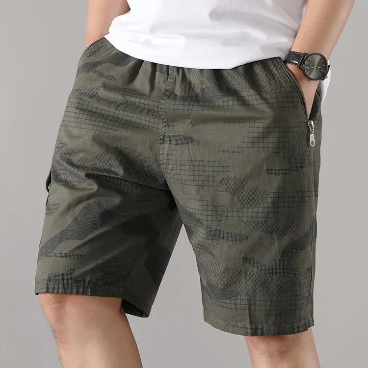 Shorts Camouflage Recon En Coton Confort Décontracté Avec Taille Élastique Et Poches Zip Utilitaires