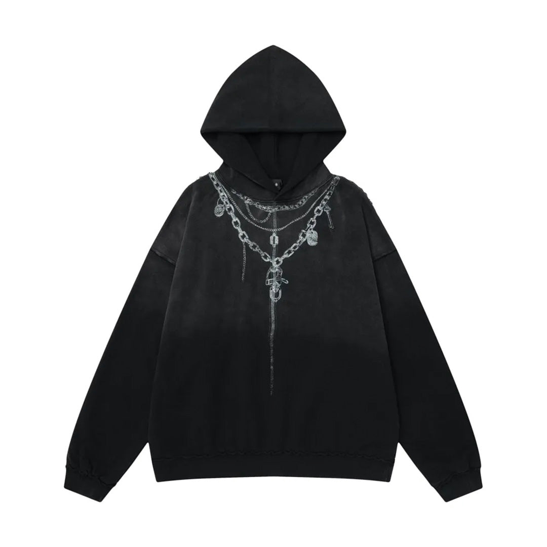 Sweat À Capuche Dégradé Avec Chaîne De Cou Et Détails Distress Streetwear Grunge 100 Pourcent Coton