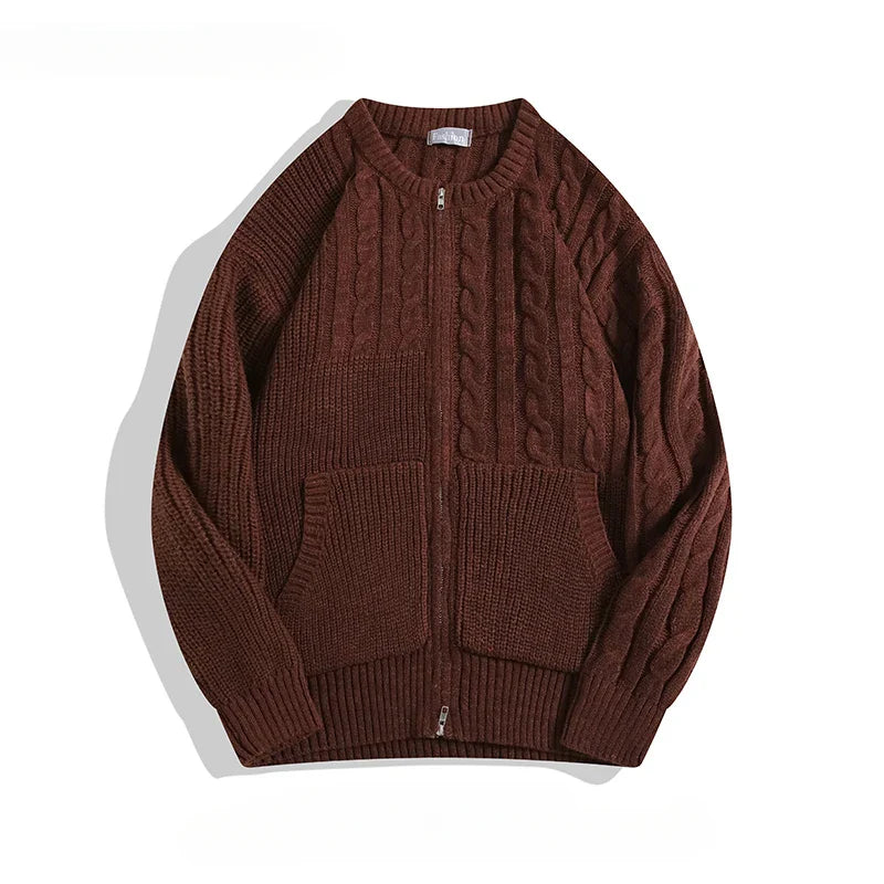 Cardigan Tokyo Mélange De Câbles En Coton Avec Fermeture Éclair Et Poches Doubles Confortables