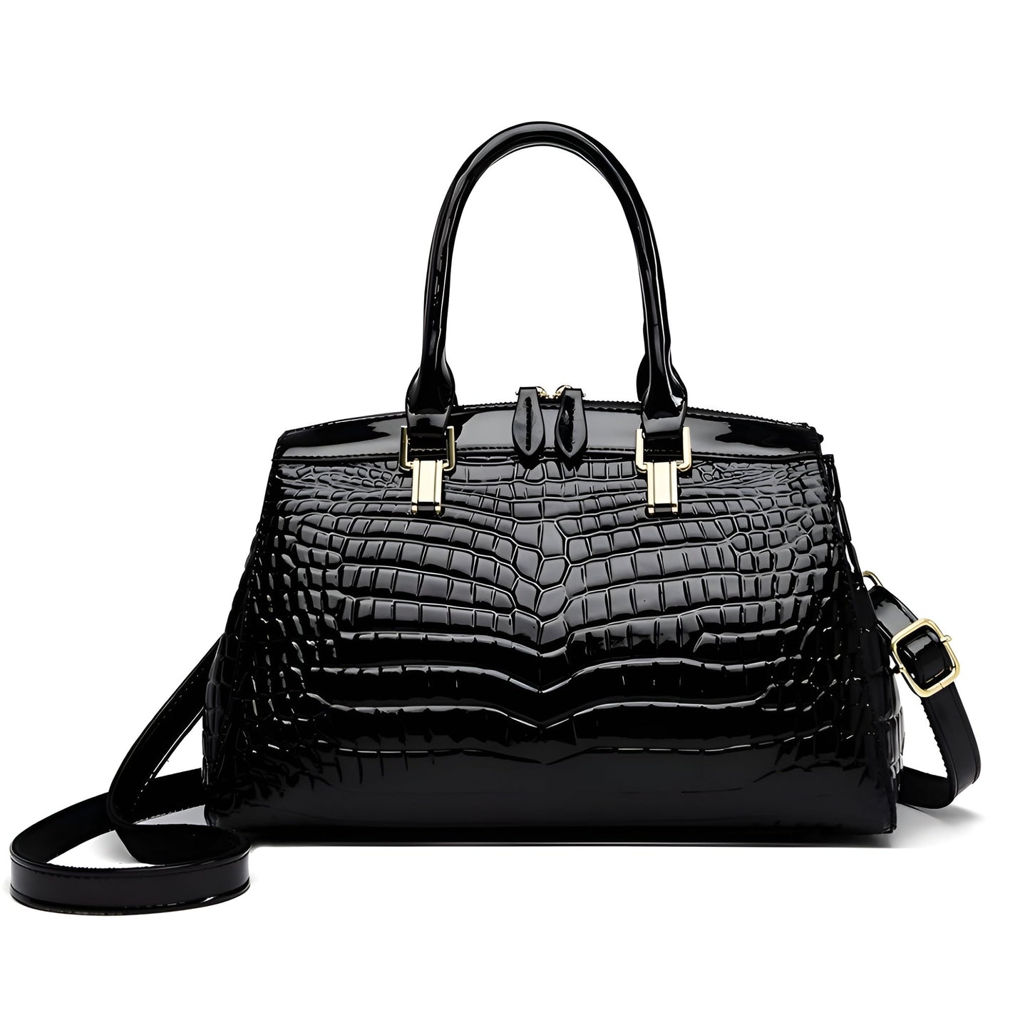 Sac Camila Croc Embossé Amawinc Cuir Vegan Vernis Brillant Quincaillerie Dorée Premium