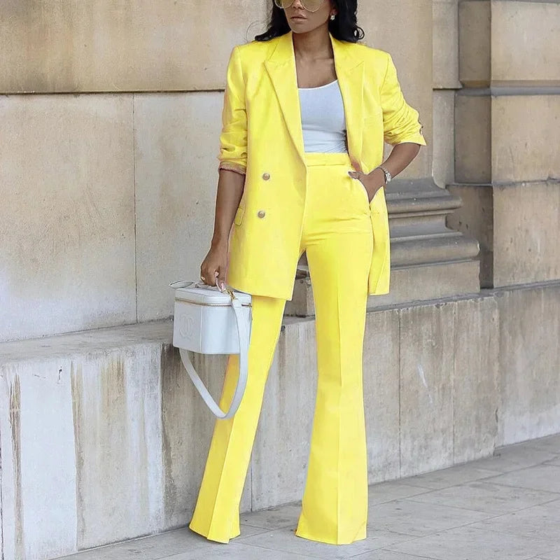 Ensemble Costume Chic Pour Femme Avec Veste Longue Taillée Et Pantalon À Taille Haute
