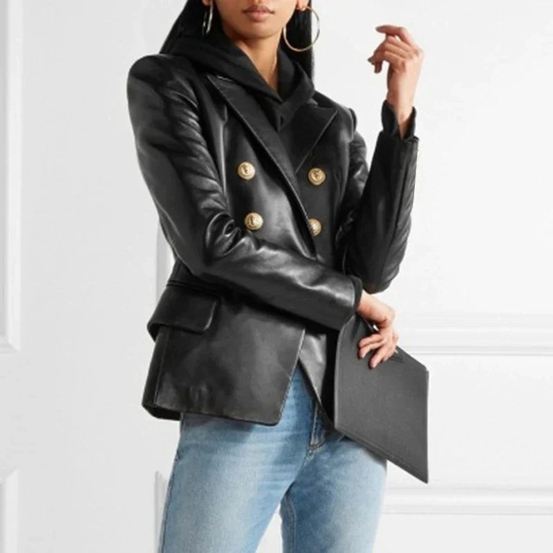 Avelena Lederblazer mit zweireihiger Knopfleiste