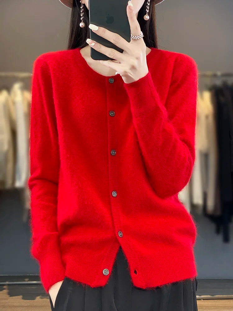 Damen-Mohairstrickjacke mit Knöpfen