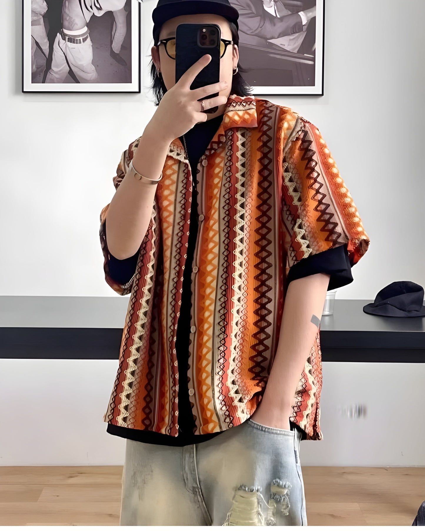 Surchemise Tricotee Oversize Ventilee Unisexe Motifs Zigzags et Diamants Couleurs Vives