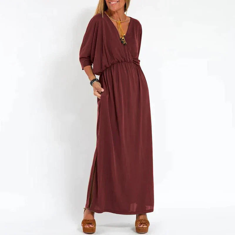 Langes Vintage-Kleid von Angelica mit hohem Taillenbund und Seitenschlitz