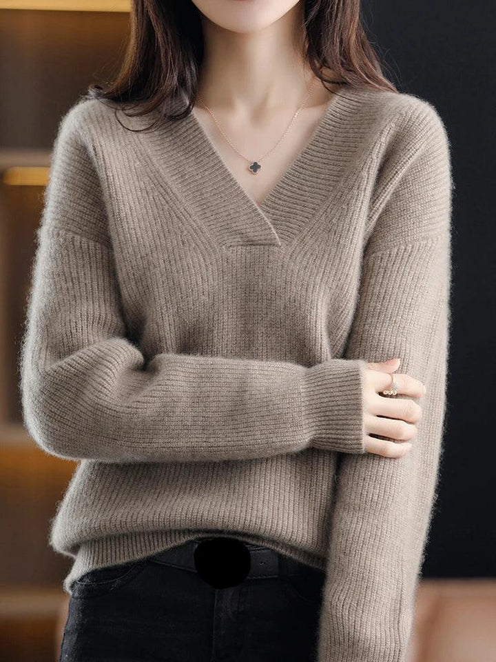 Pull Femme En Maille Douce Col V Décontracté Bordures Côtelées Nordisk Flair Confort