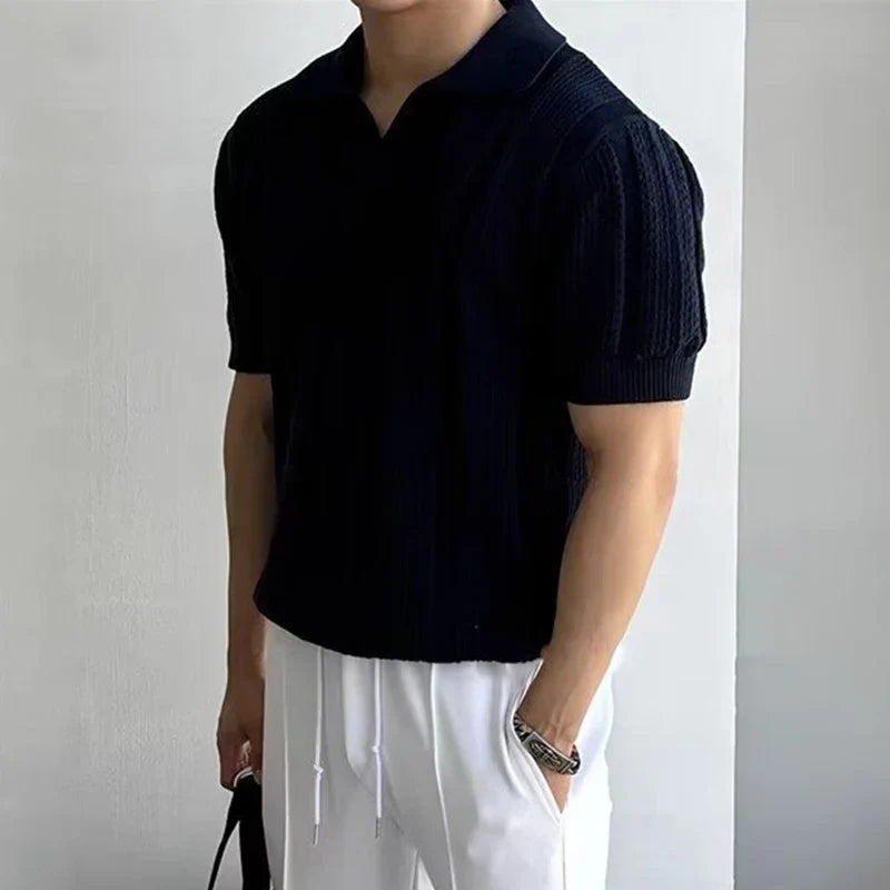 Polo Léger En Maille Avec Col Vintage Et Silhouette Ajustée Pour Sorties Ensoleillées