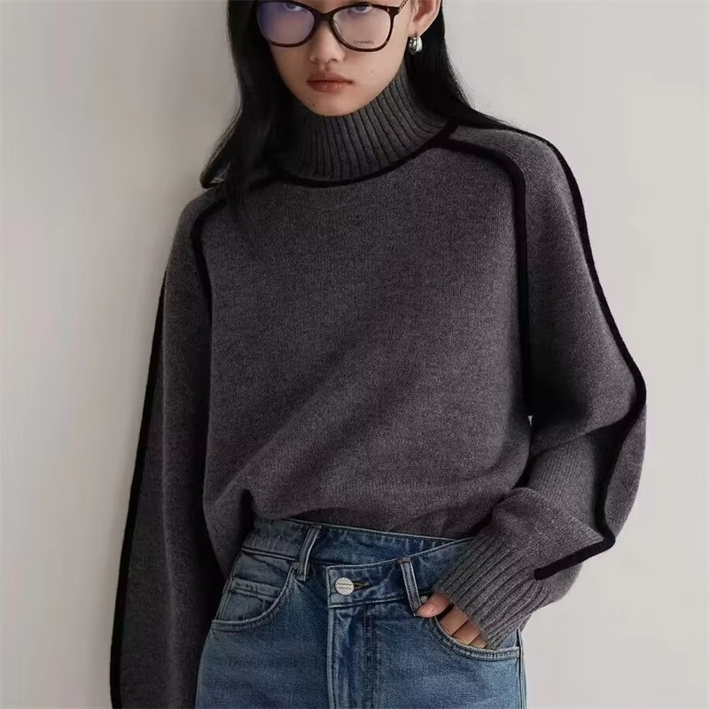 Pull Col Roulé À Rayures Femme Tricot Décontractée Manche Longue Chaud Et Élégant