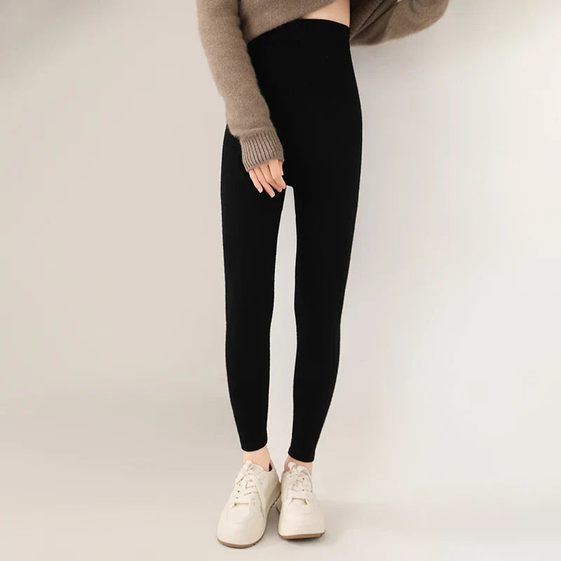 Leggings En Maille Cachemire Confort Pur Haute Taille Ajustés Et Respirants Pour Femme