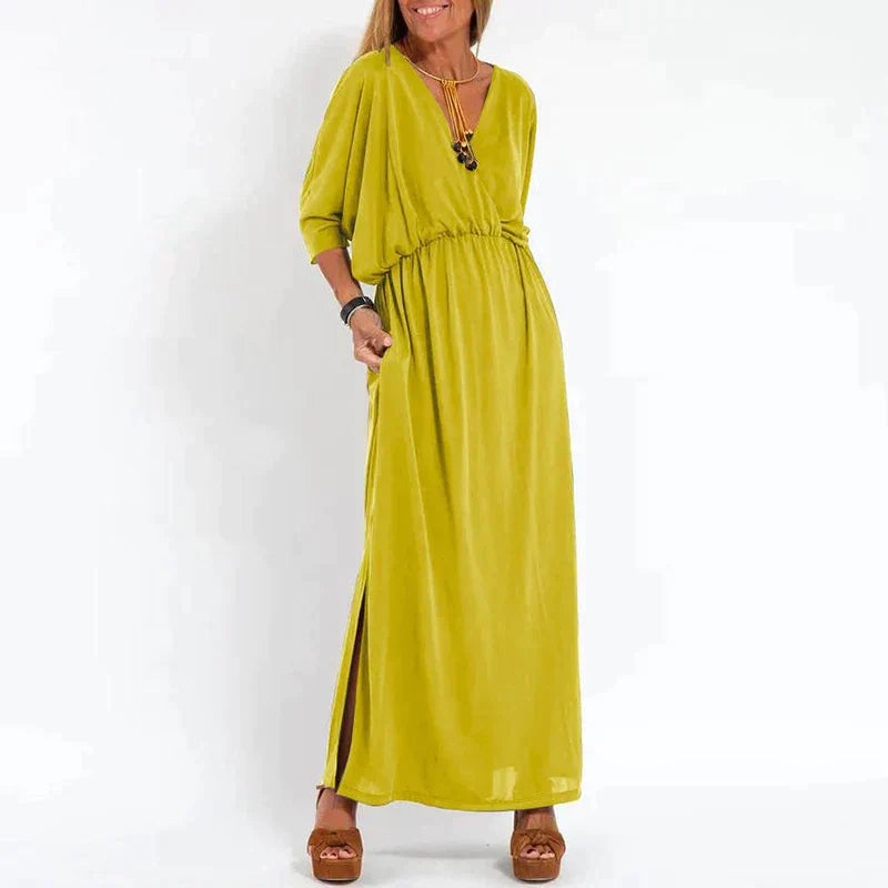 Langes Vintage-Kleid von Angelica mit hohem Taillenbund und Seitenschlitz