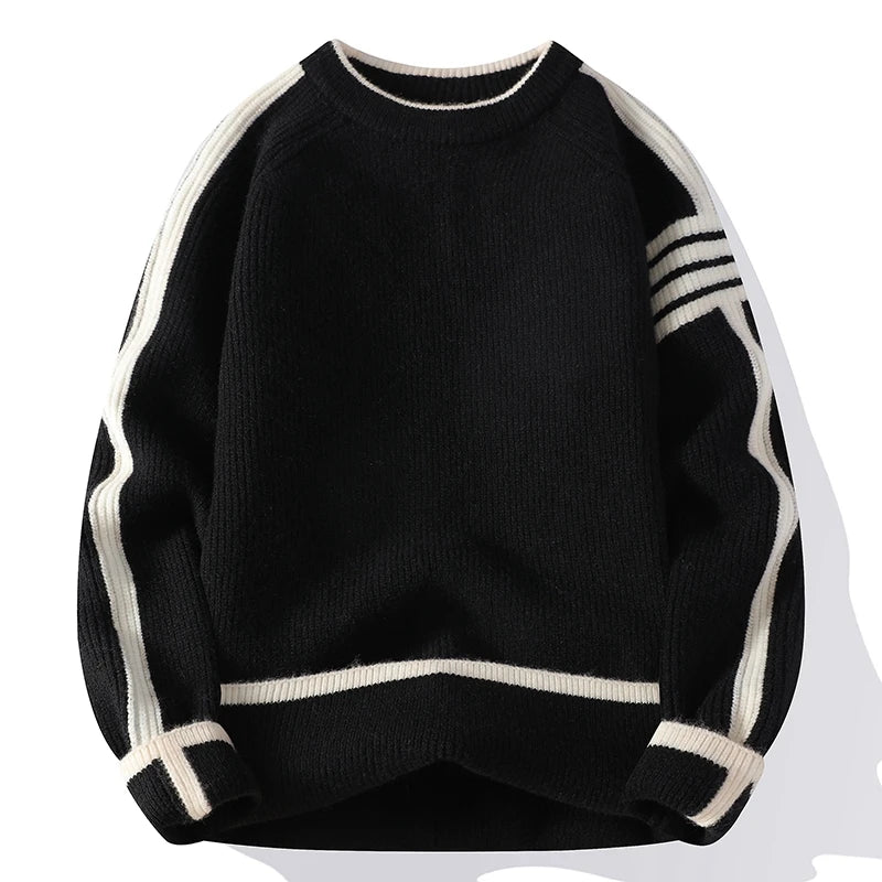 Borderline Pull en Maille Rayures Contrastées Unisexe Lavable en Machine Style Retro Moderne
