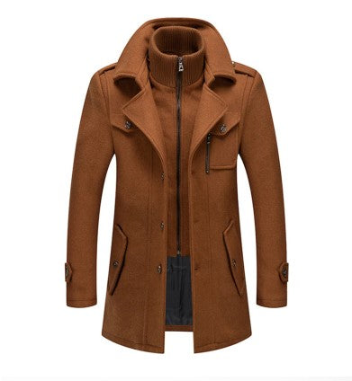 Manteau Trench Homme En Mélange De Laine Avec Double Boutonnage Col Haut Fermeture Éclair Et Boutons Vêtement D Hiver
