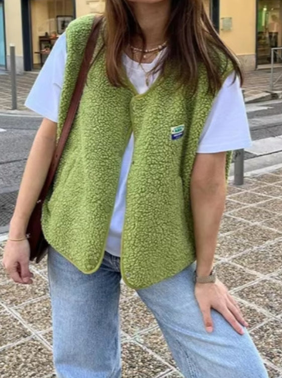 Veste Femme En Mélange De Laine Col Rond Décontractée Avec Fermeture Par Pressions Devant