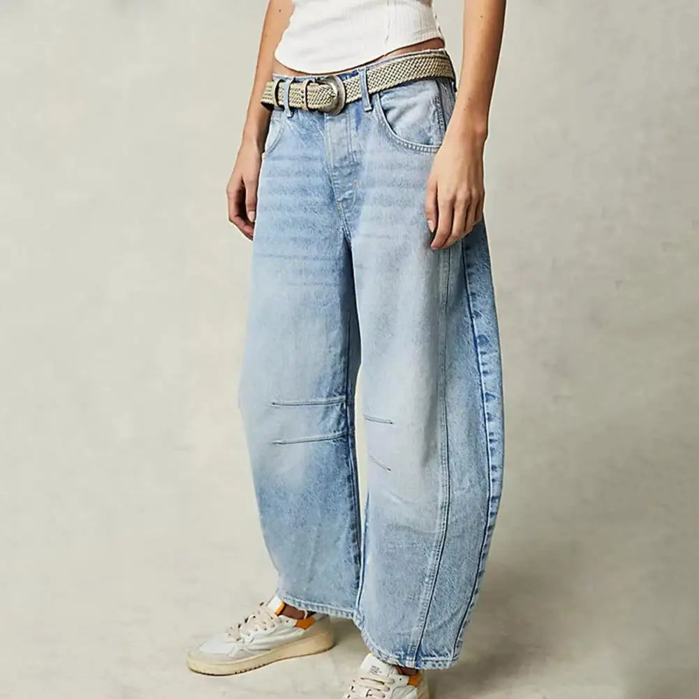 Jean Femme Coupe Décontractée Imprimé Animal Denim Longueur Standard Jambe Barrel Nordisk Flair Confort