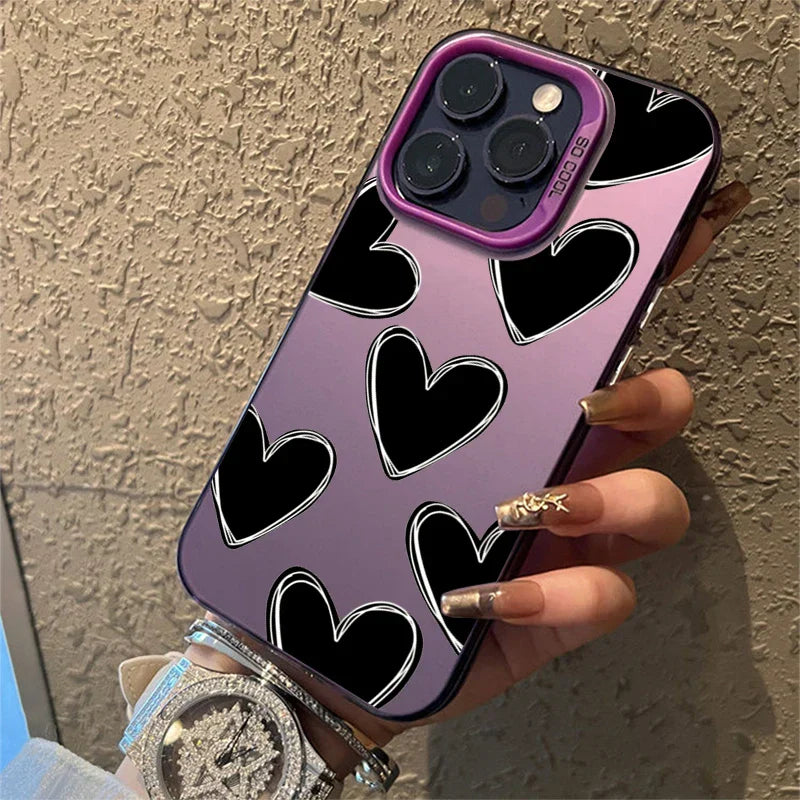 Coque IPhone Chroma Love Finition Argent Électroplaqué Résistante Aux Chocs IMD Cœurs Détails Protection Robuste
