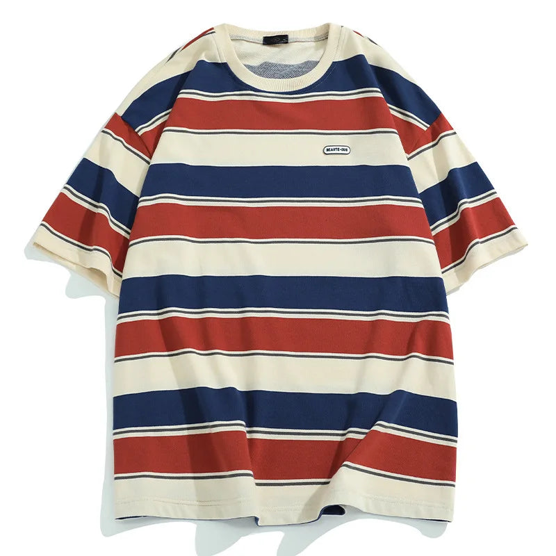 Melor T Shirt À Rayures Horizontales Oversize Col Rond Mélange Coton Lavable En Machine Séchage À L Air