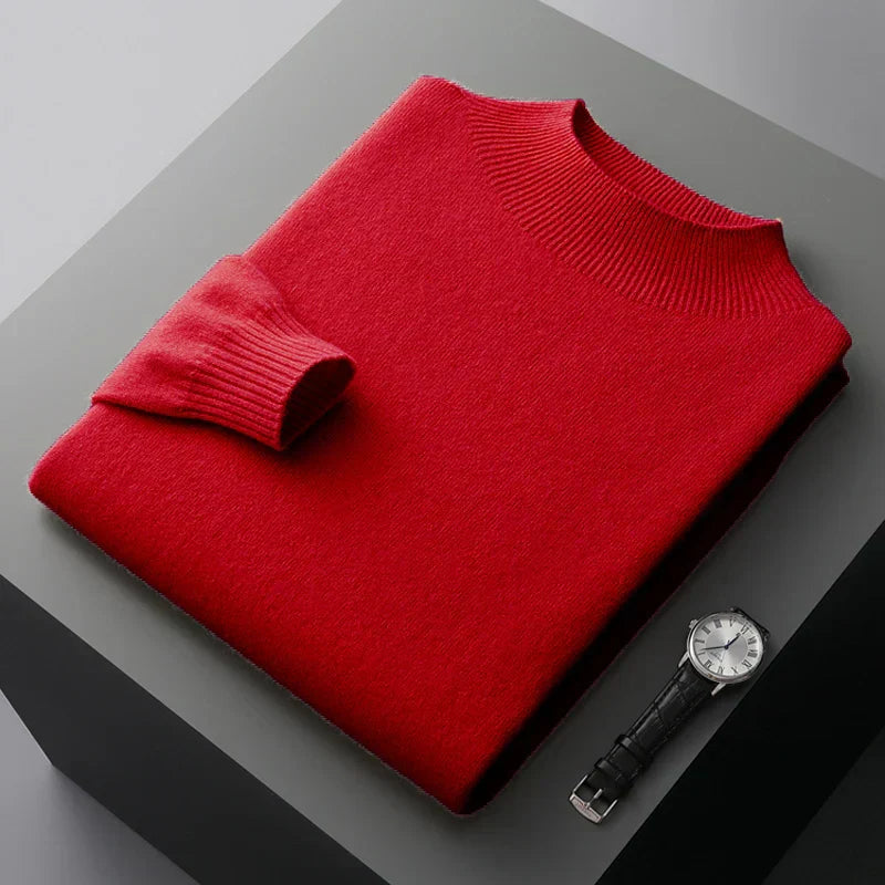 Pull Homme En Laine Tricotée Coupe Regular Avec Demi Col Roulé Et Poignets Côtes Pour L'Hiver